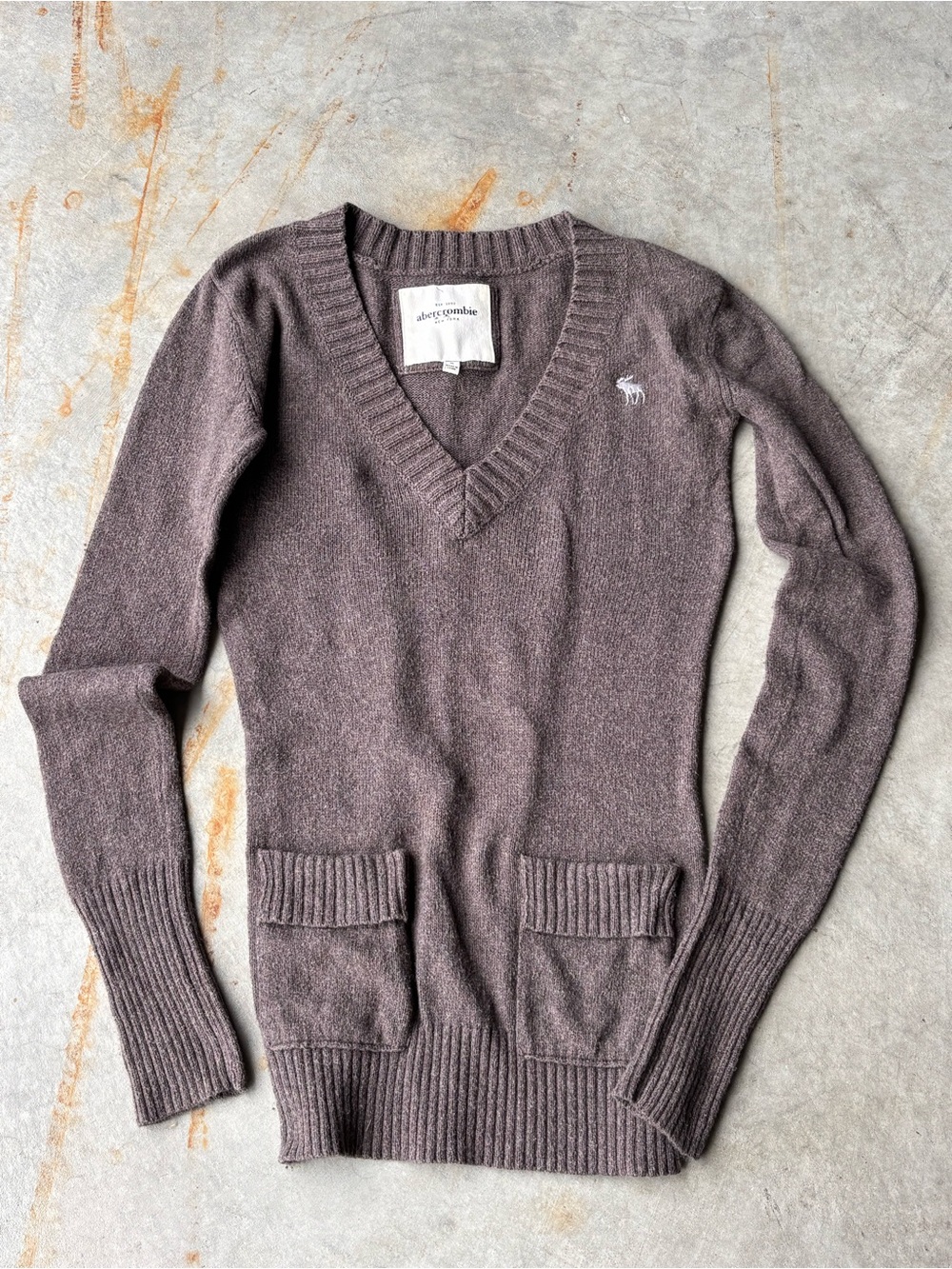 Abercrombie Brown Rabbit Hair Blend V-Neck Sweater Cozy Soft Girl Y2K size M